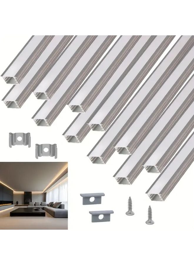 12 قطعة من مشابك تركيب شريط LED الألومنيوم الفضي مع أغطية بيضاء سهلة التركيب - Image 5